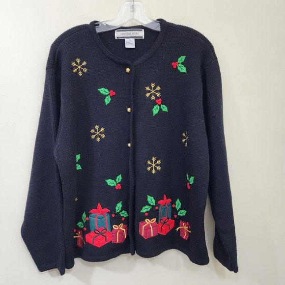 Crystal Kobe vintage Christmas button front cardigan sweater woman's size medium - Picture 1 of 10
